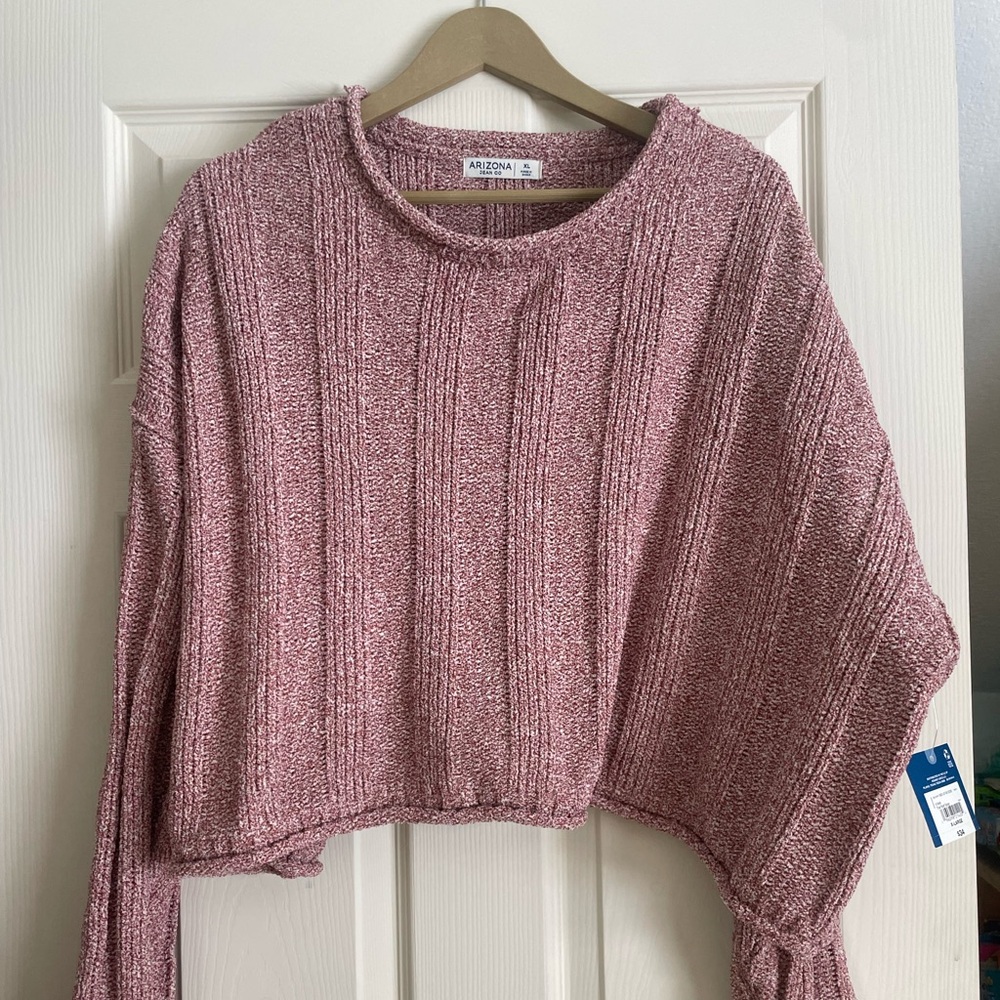 Arizona Jean Company Women's Cropped Long Sleeve Oversized Sweater - Rust Rose